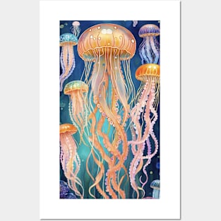 Gustav Klimt's Ethereal Dance: Inspired Jellyfish Illustration Posters and Art